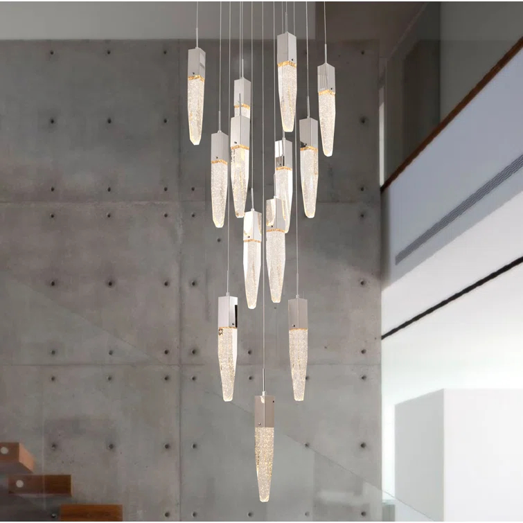 Chrome 13-Light Geometric Chandelier with Crystal Accents