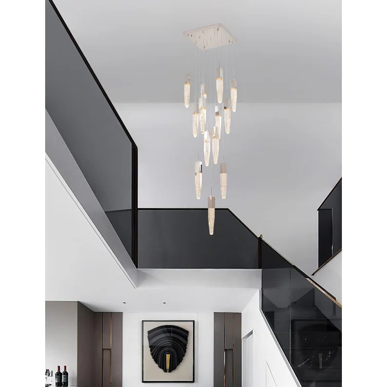 Chrome 13-Light Geometric Chandelier with Crystal Accents