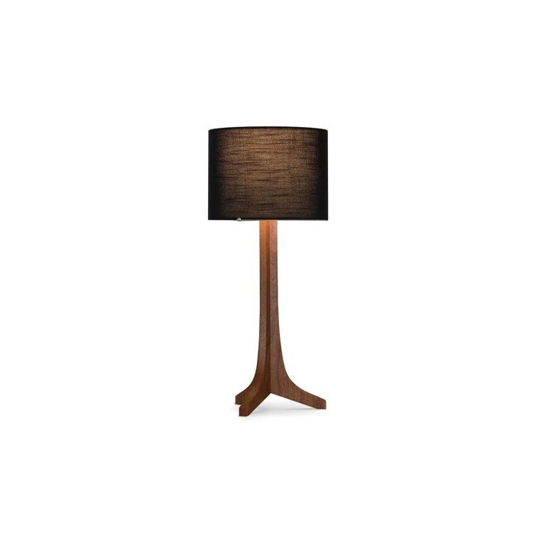Black Aluminum and Dark Walnut Drum Table Lamp