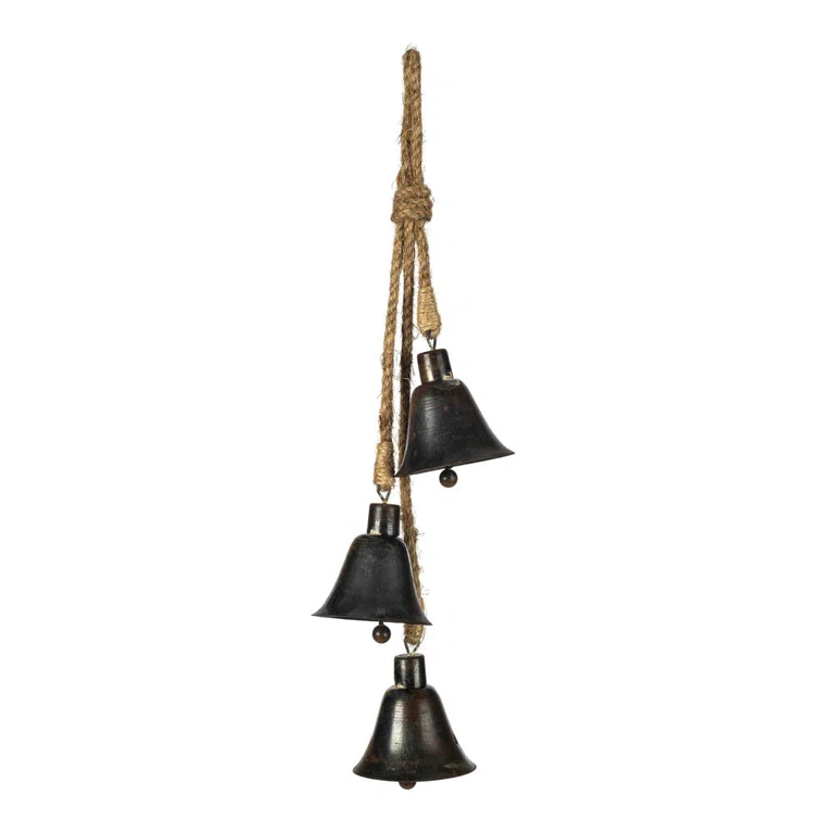 Set of 3 Matte Gunmetal Bells with Jute Cord