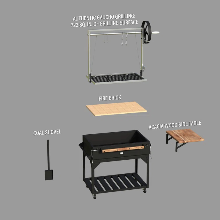 Backyard Discovery Argentine Santa Maria Heritage Wood Fire & Charcoal Steel BBQ Grill with Fire Bricks and Adjustable Grates