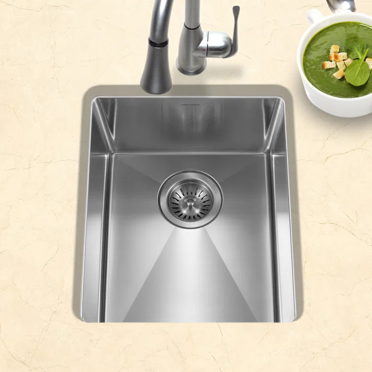 Houzer Savoir Undermount Stainless Steel 12" x 14" Bar Prep Sink, Strainer & Grid Included