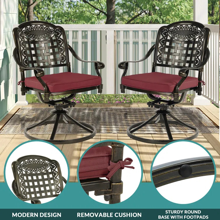 9-Piece Outdoor Patio Dining Set For 8, All Weather Cast Aluminum Patio Funiture Table And Chairs Set- Large 64" Square Table And 2 Swivel Rocker Chairs, 6 Stationary Chairs For Garden