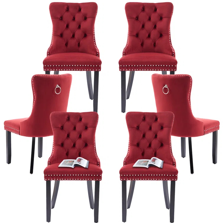 High-end Tufted Velvet Upholstered Nailhead Dining Chair