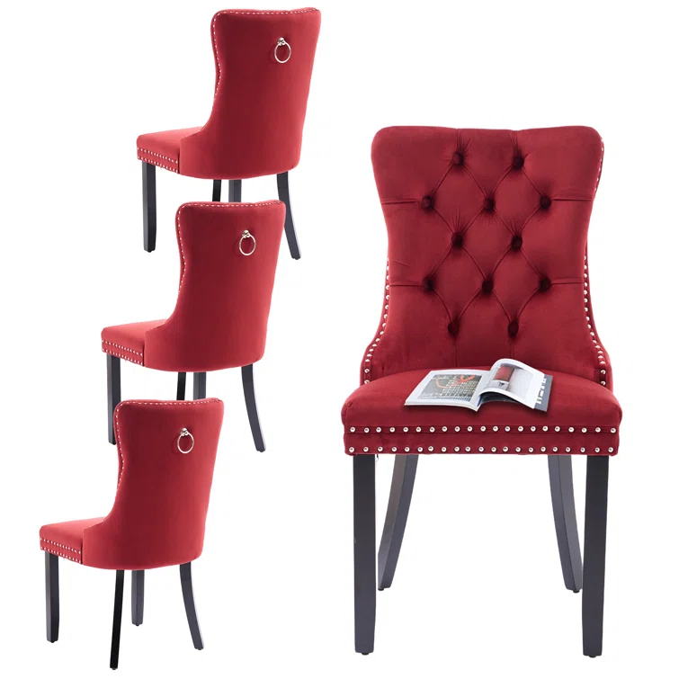 High-end Tufted Velvet Upholstered Nailhead Dining Chair