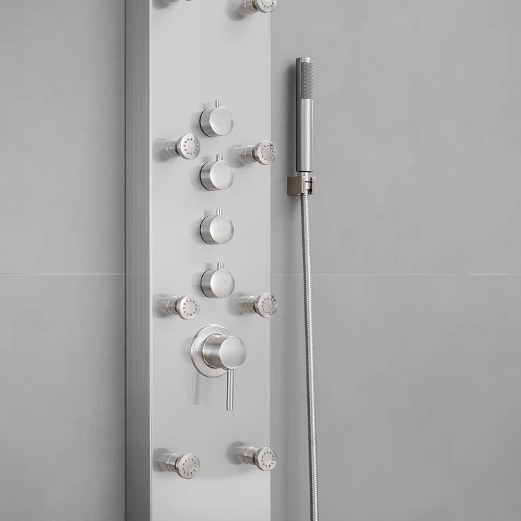 VIBRANTBATH 8-Jet Rainfall Shower Tower Shower Panel System With Rainfall Waterfall Shower Head And Shower Hand In Brushed Nickel YTP33-N