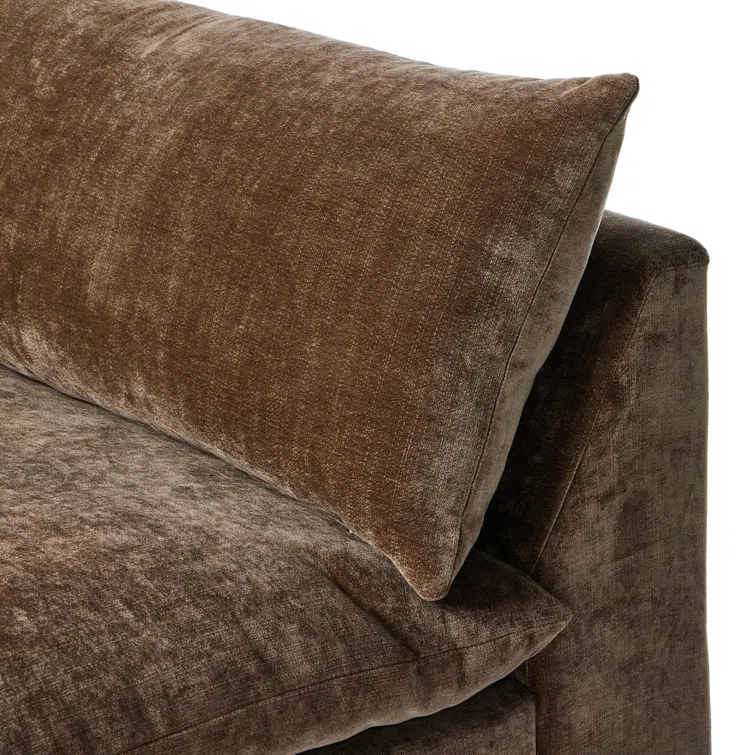 Ashby Oatmeal Armless Sofa with Espresso Wood Base