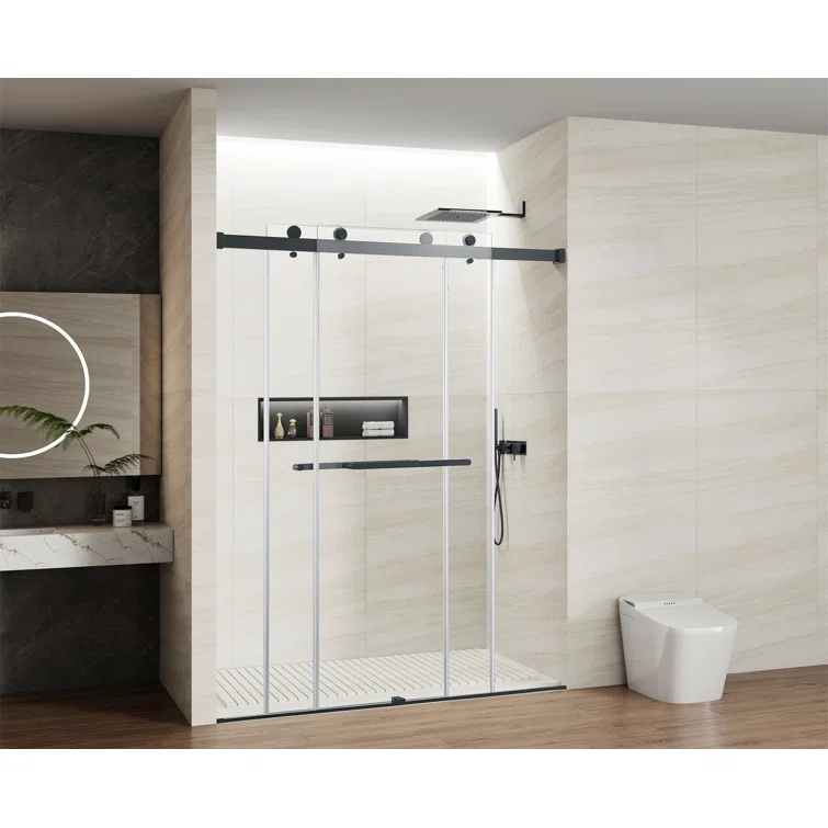 56-60 In. X 76 In Double Sliding Shower Door, 5/16 In Clear Tempered Glass Easy-Clean Coating Chrome