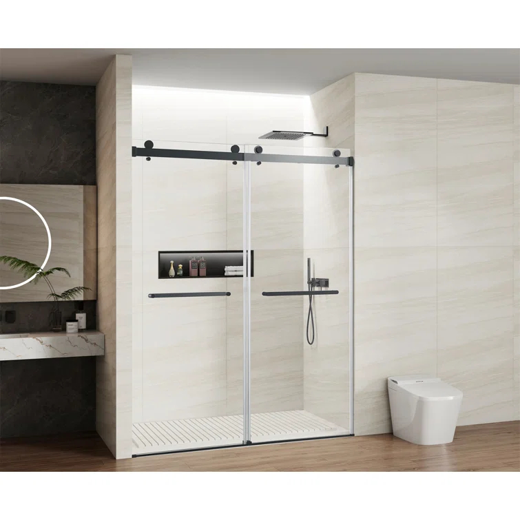 56-60 In. X 76 In Double Sliding Shower Door, 5/16 In Clear Tempered Glass Easy-Clean Coating Chrome