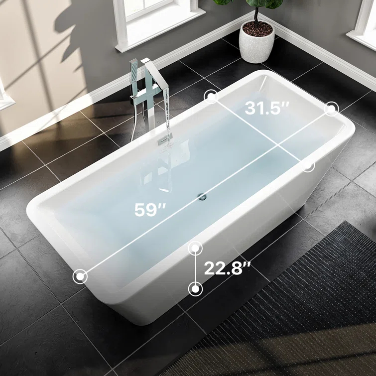 59'' x 32'' Freestanding Soaking Acrylic Bathtub