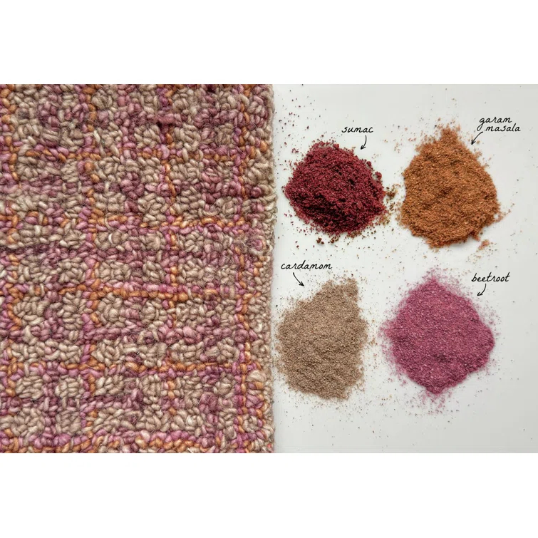 Bryn Hand-Tufted Loop Pile Wool Tweedy Plaid Textured Solid Area Rug Spice Orange Rose Burgundy Tan