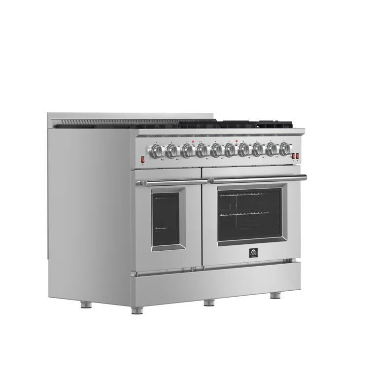 Galiano 48-inch Gas Range Stainless Steel, 8 Burners, 107,000 BTU, Griddle, Double Ovens