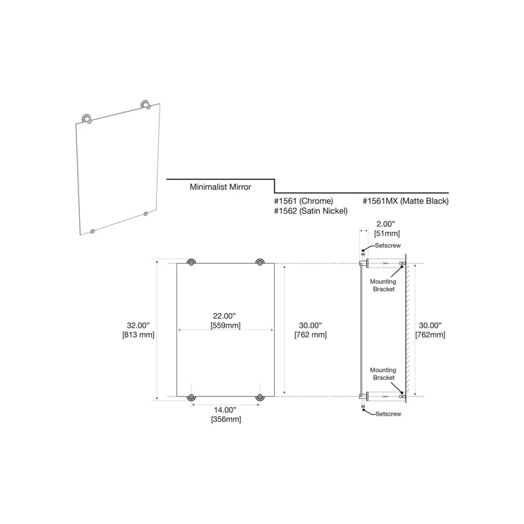 Latitude Wall Mount Frameless Rectangle Bathroom Vanity Mirror | Mount Landscape or Portrait
