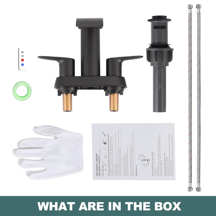 4-inch Centerset Double Handle Waterfall Bathroom Sink Faucet with Pop-up Drain Kit