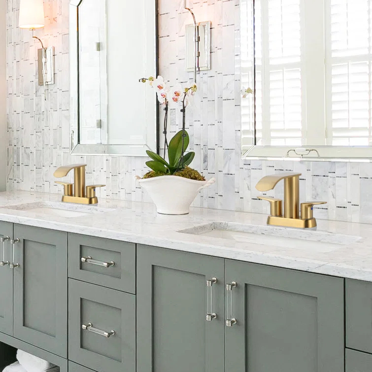 4-inch Centerset Double Handle Waterfall Bathroom Sink Faucet with Pop-up Drain Kit