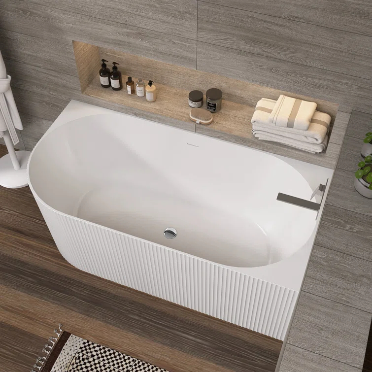ZEAFIVE WZ48-GW59-R 59" X 30" Freestanding Corner Soaking Acrylic Bathtub