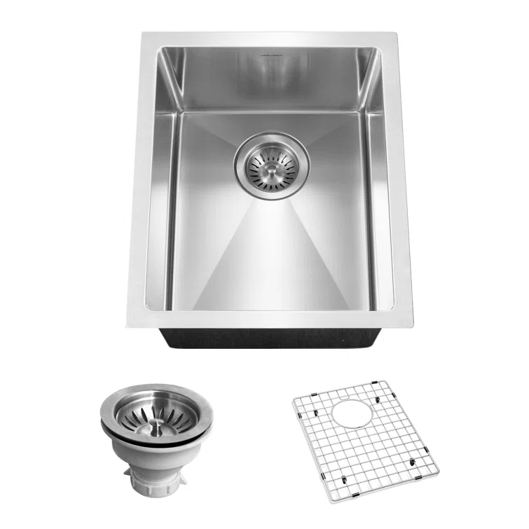 Houzer Savoir Undermount Stainless Steel 12" x 14" Bar Prep Sink, Strainer & Grid Included