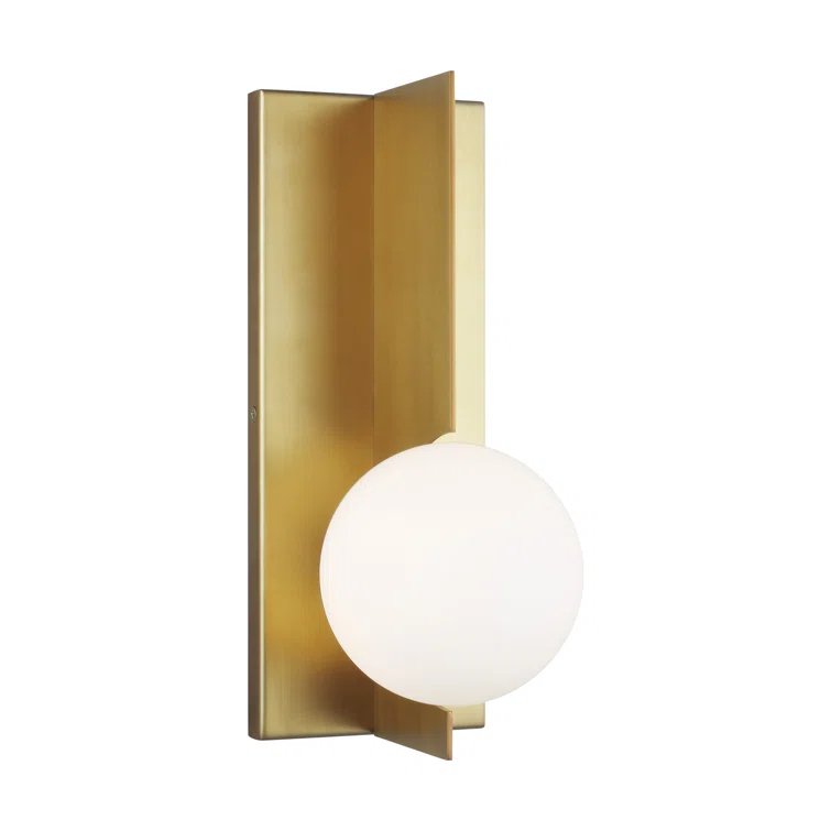 Orbel Mid-Century Modern Aged Brass and Black Glass Sconce