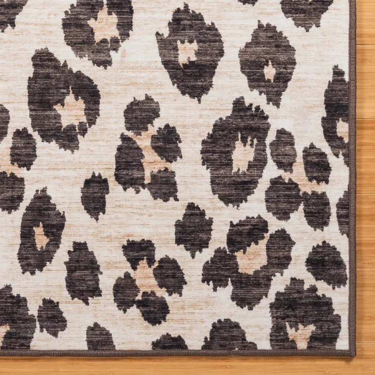 Gertmenian Crystal Print Lennie Leopard Brown Gold Ivory Modern Animal Print Flat Pile Indoor Area Rug