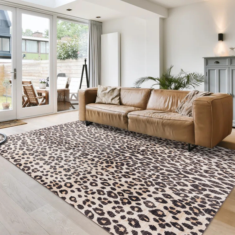 Gertmenian Crystal Print Lennie Leopard Brown Gold Ivory Modern Animal Print Flat Pile Indoor Area Rug