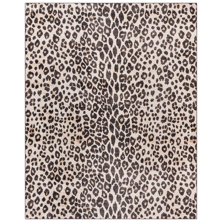 Gertmenian Crystal Print Lennie Leopard Brown Gold Ivory Modern Animal Print Flat Pile Indoor Area Rug