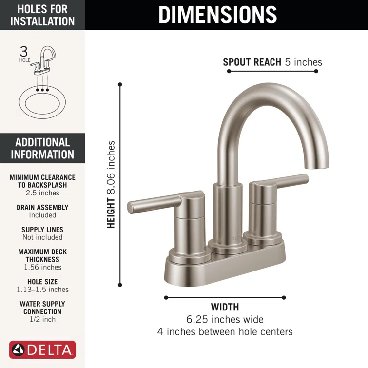 Nicoli Centerset Bathroom Faucet, 2-Handle Bathroom Sink Faucet