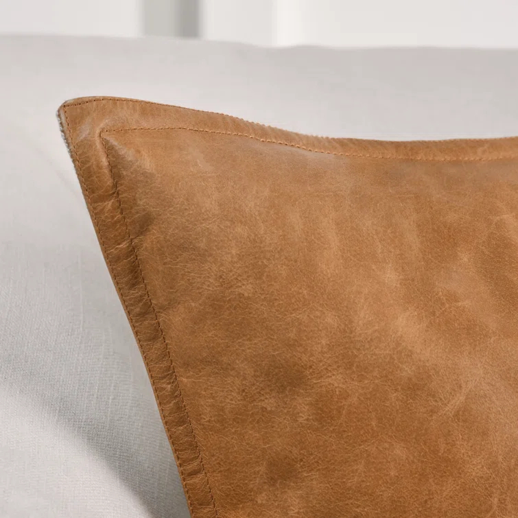 Cheyenne 22" Brown Genuine Leather Throw Pillow