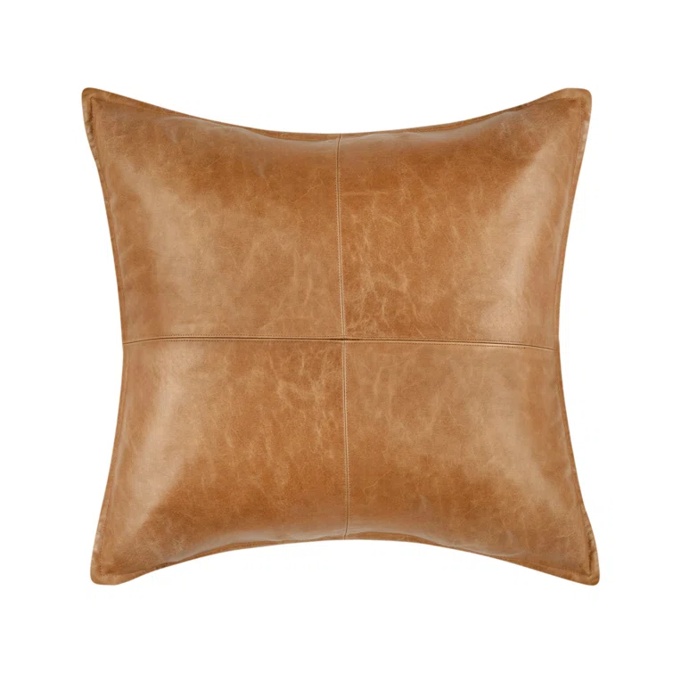 Cheyenne 22" Brown Genuine Leather Throw Pillow
