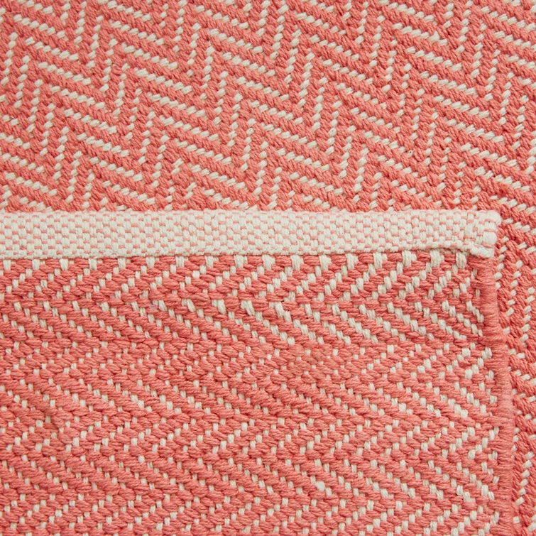 Herringbone Coral Handwoven Cotton Rug