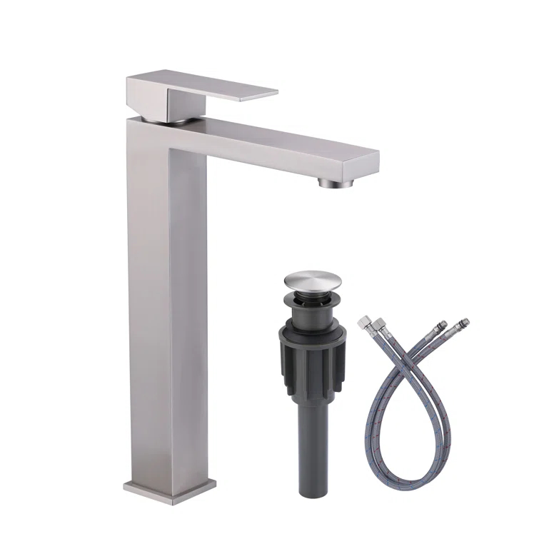 High Arc Single Handle Single Hole Bathroom Faucet With Drain Kit