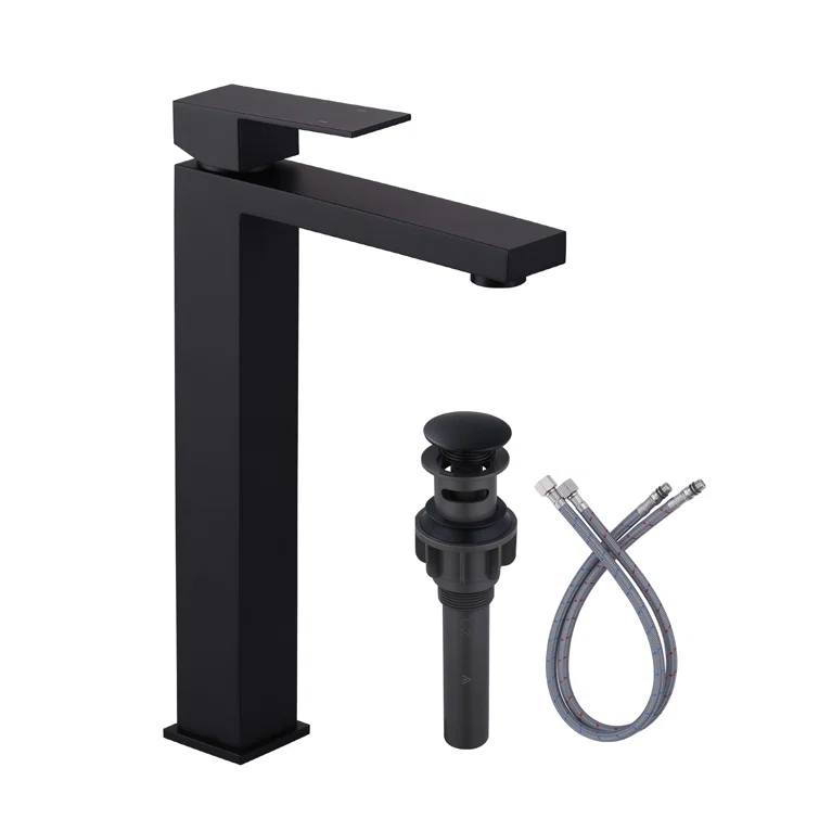 High Arc Single Handle Single Hole Bathroom Faucet With Drain Kit