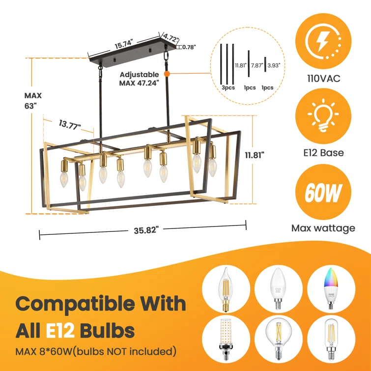 8 - Light Kitchen Island Linear Pendant