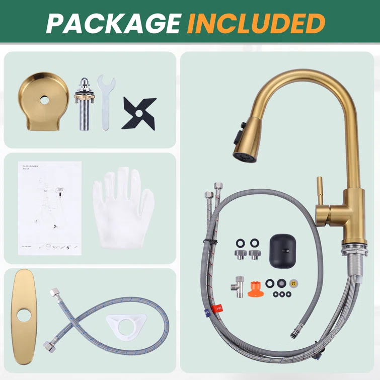 ARCORA Single Handle Stainless Steel Pull-Down Kitchen Faucet with Deckplate and Glass Rinser Combo