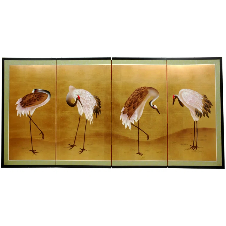 Oriental Furniture Gold Leaf Cranes, 36"H x 72"W, Gold leaf, hand painted, Oriental, Traditional, Unique pieces