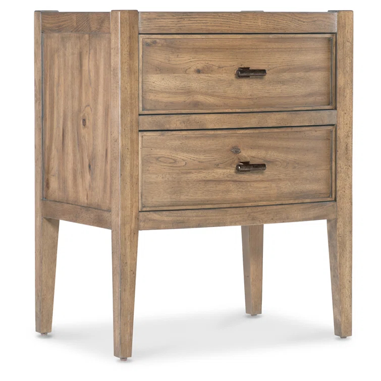 Beige Solid Wood Transitional 2-Drawer Nightstand