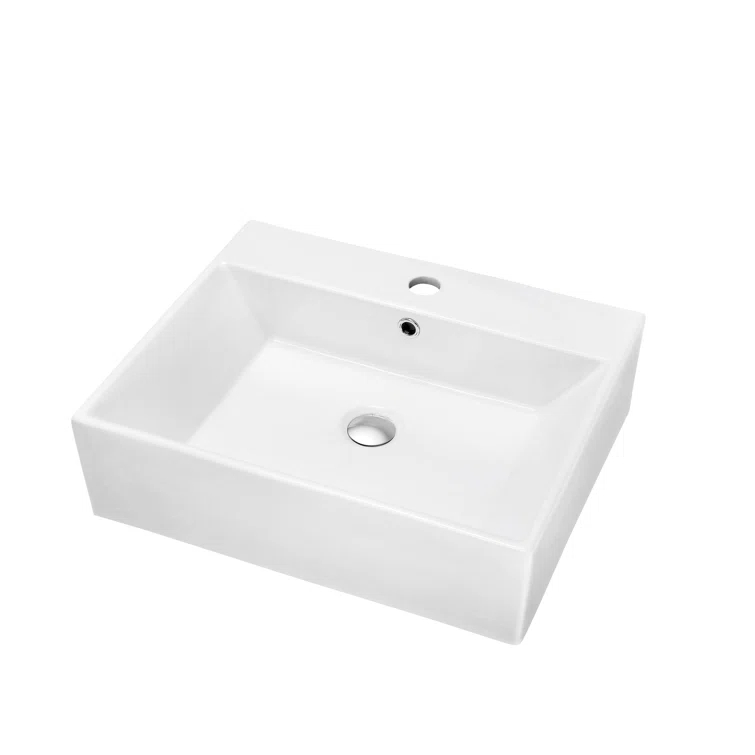 Dawn USA White Ceramic Rectangular Bathroom Sink with Overflow