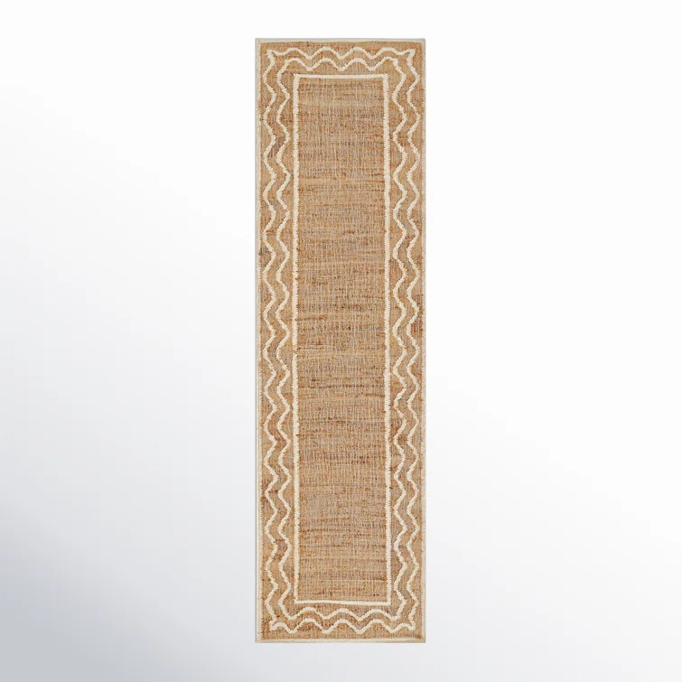 Natural Beige and White Wool Jute Runner Rug