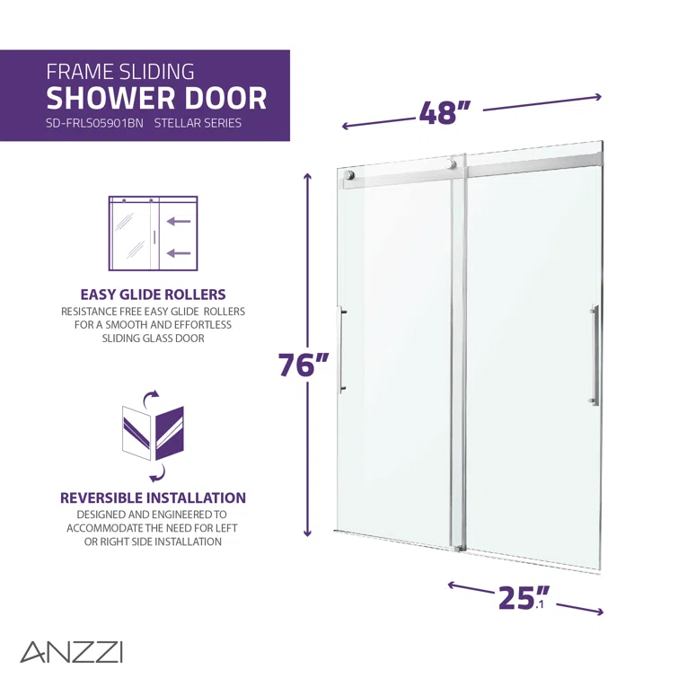 Stellar 48" W x 76" H Double Sliding Frameless Shower Door