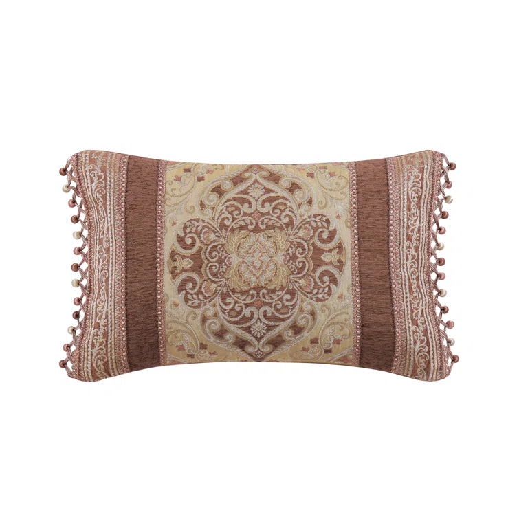 Terracotta Jacquard Boudoir Decorative Throw Pillow with Tassels