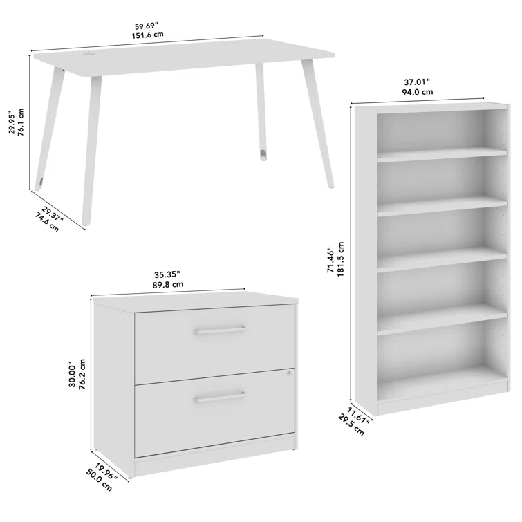 Bush Business Furniture Vista 72W Desk With Splayed Metal Legs, Lateral File Cabinet, And Bookcase