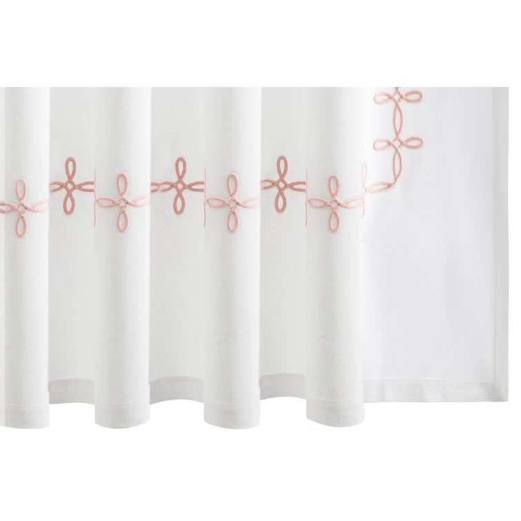 Blush Embroidered Cotton Shower Curtain with Grecian Knot Design