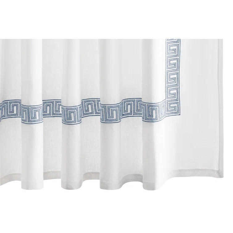 Indigo and White Linen Greek Key Shower Curtain