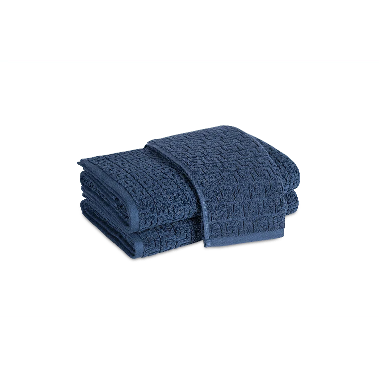 Navy Cotton Geometric Bath Towel with Greek Key Motif