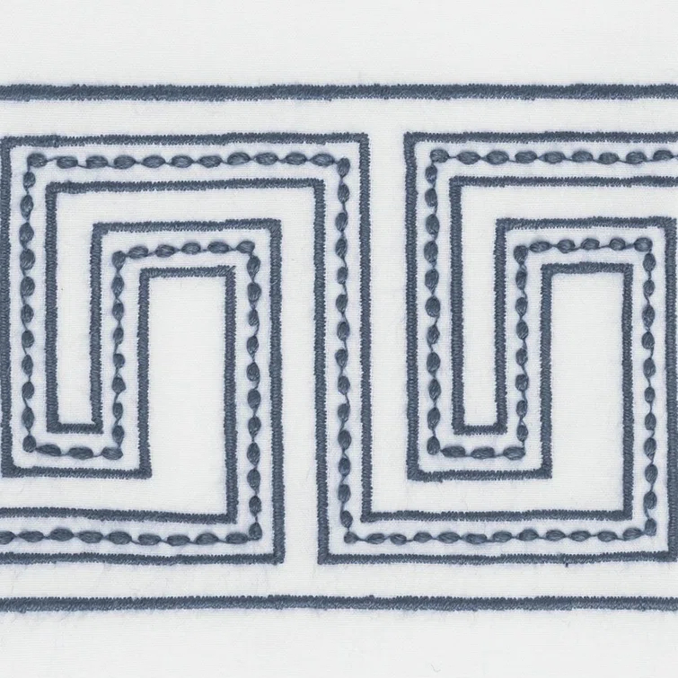 Indigo and White Linen Greek Key Shower Curtain