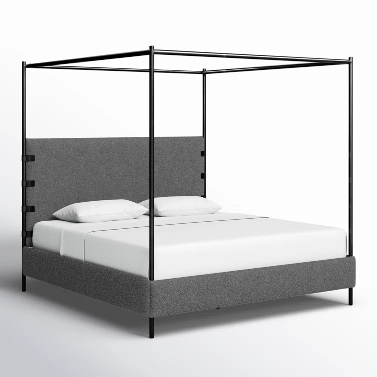 King Charcoal Upholstered Canopy Bed with Metal Frame