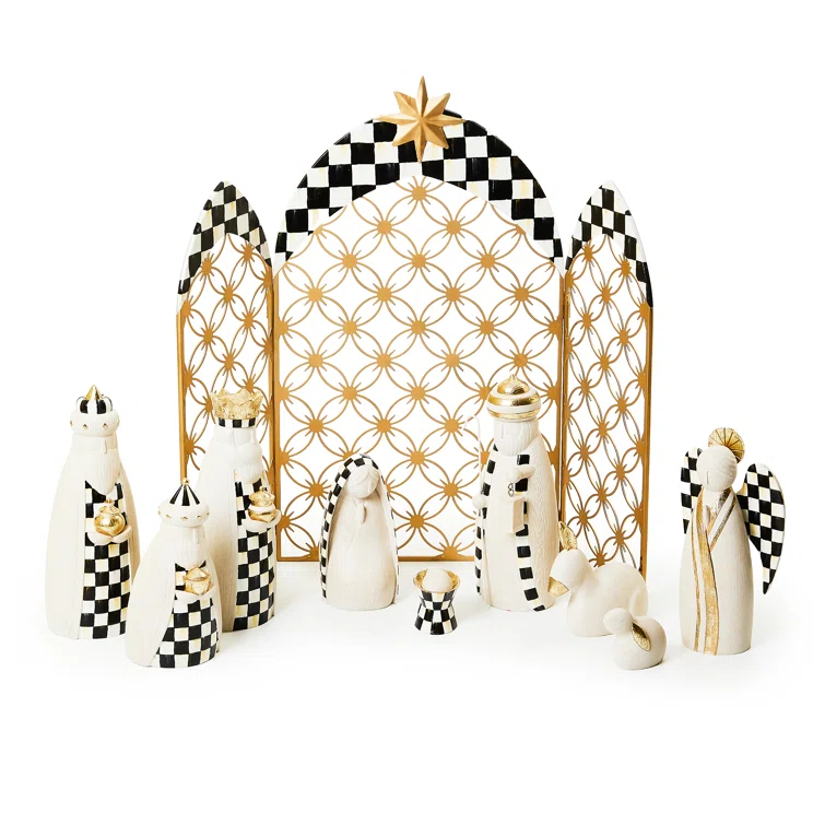 Courtly Check Black and White 10-Piece Mini Nativity Set