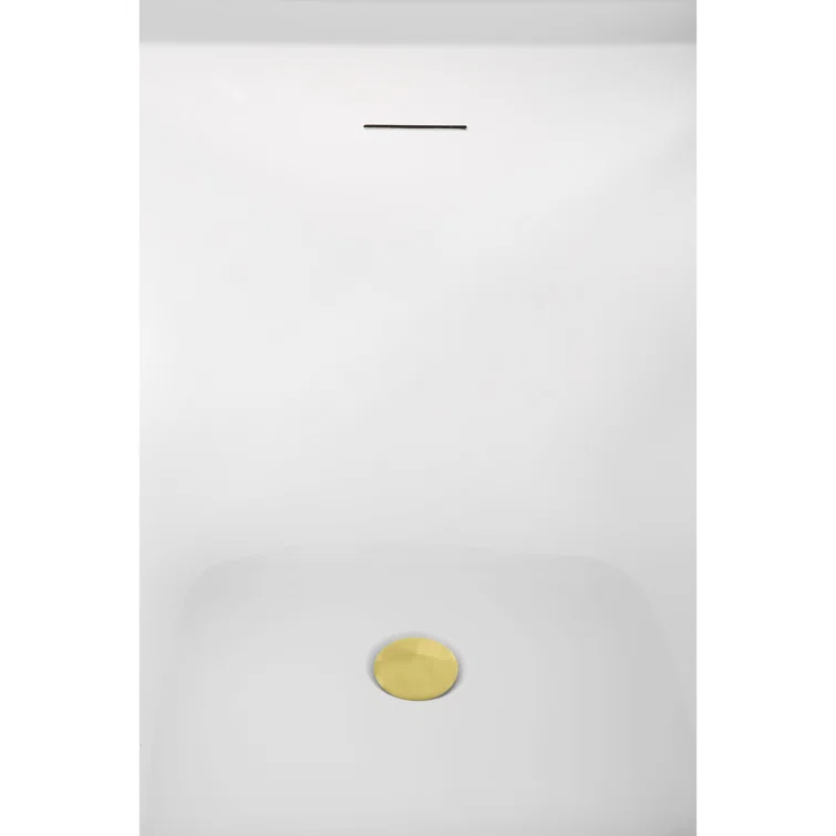 51" Streamline Soaking Glossy White Acrylic Freestanding Bathtub, Bamboo Tray, Drain