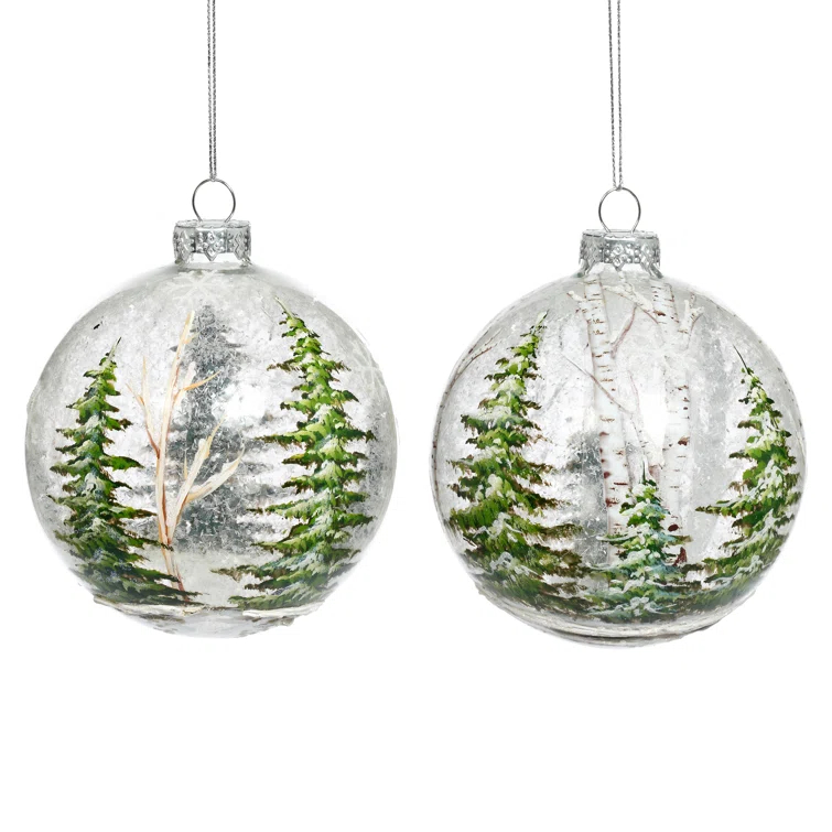 Winter Forest Ball Ornament - 4 Inches Set Of 6