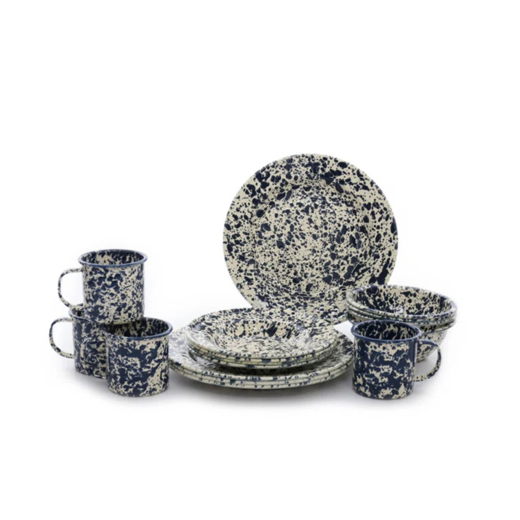 Crow Canyon Enamelware Splatter 16 Piece Dinnerware Set