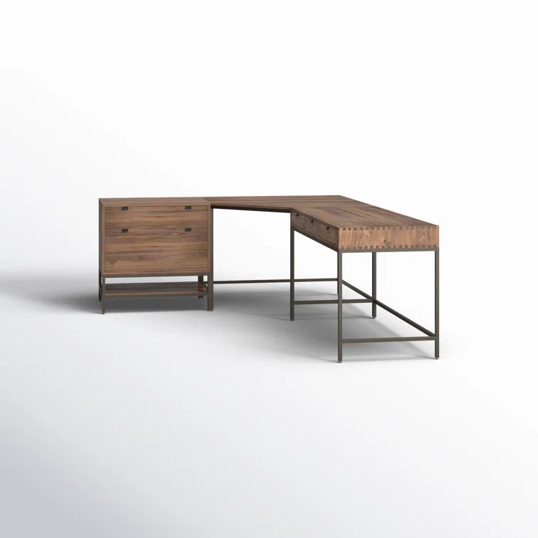 Auburn Poplar and Black Metal L-Shaped Executive Desk